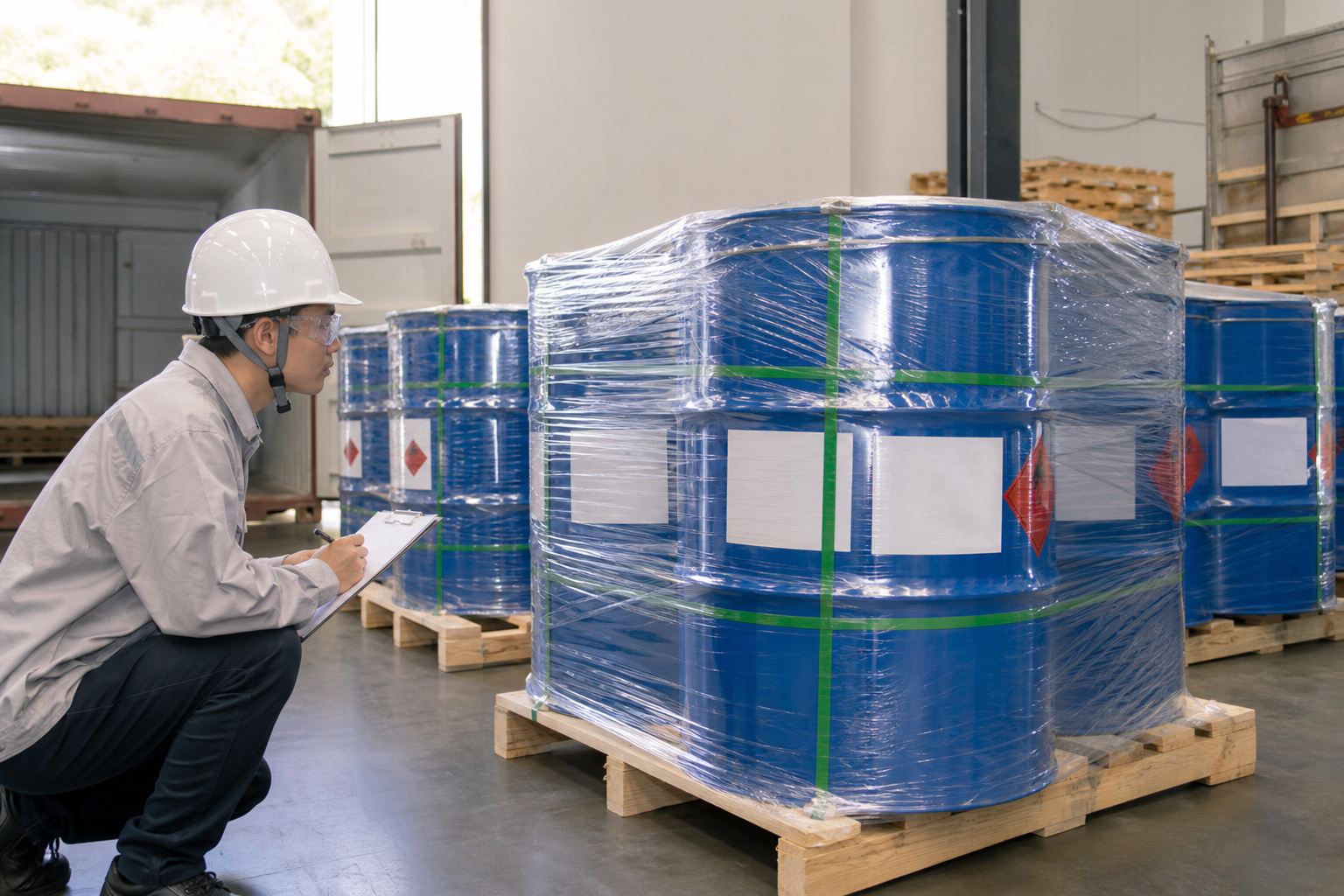 Pre shipment inspection of chemical raw material drums for export